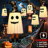 3 Packs Halloween Decorations Outdoor, Hanging Ghosts String Lights Halloween Decor, Spooky Cute Glowing Ghost Witch Hat Lights 3 Modes for Patio Yard Front Porch Tree House Party(18 Batteries)