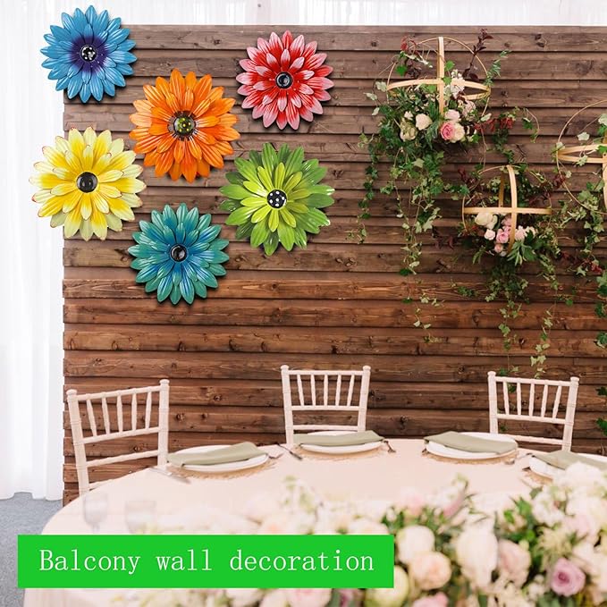 Outdoor Metal Wall Art Decor, 2 Pack 8 Inch Sunflower Wall Decorations, Hanging Outdoor wall Decor, Handmade Metal Flowers for Outdoor Outside Indoor Decor,Yellow+Orange