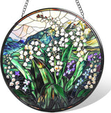 Staied Glass Window Hanging, White Green Lily Sun Catcher for Door Terrace Garden Kitchen Home Decor, Plants Flowers Suncatchers for Christmas Mother's Day Birthday Gift for Women Men Mom Nana 11.8 in