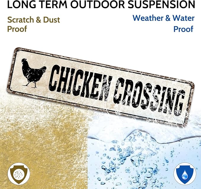 Chicken Crossing Funny Tin Road Sign Chicken Coop Rooster Hen Garden Home Decor 4x16 Inch