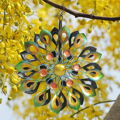 63 Inch Kinetic Wind Spinners with Stake, Metal Windmill Garden Decorations, 360 Swivel Peacock Outdoor Wind Sculpture, Dual Direction Wind Catcher for Yard Art, Lawn Decor, Idea Gifts