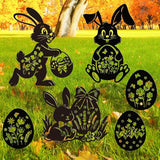 Rngmsi Metal Bunny Garden Decor, 6PCS Easter Rabbit Metal Yard Art Rabbit Silhouette, Happy Easter Bunny Egg Garden Stakes Yard Decorations for Lawn and Yard Flowerbeds Planters Patios Decor