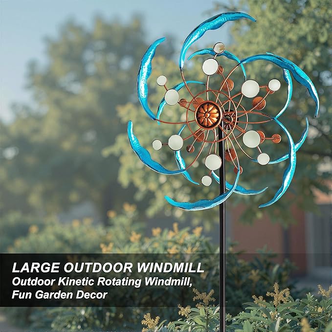 360° Outdoor Wind Spinner, Wind Sculpture Spinner with Metal Stake, Yard Art Decor for Patio, Lawn & Garden (Mirror Style)