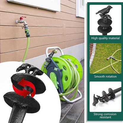 MorningRo 2 Pcs Garden Hose Guide Spike 12 Inch Heavy Duty Metal Hose Support Spike Aluminum Decorative Garden Stakes Protector to Keeps Flower Beds Plant Yard Lawn (Bird)