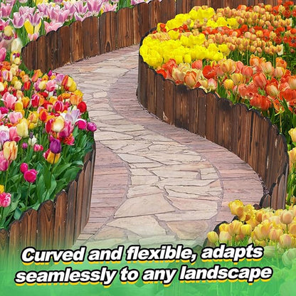 Rustic Pine Wood Garden Fence - 13.1ft L*12in H Easy to Install Sturdy Wooden Landscape Edging Border, No Fading Planter Fencing for Yard Flower Bed Lawns Pathway Tree
