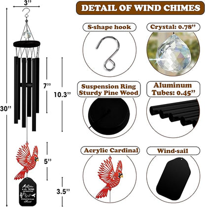 30'' Memorial Crystal Wind Chimes Loss of Mom Dad Grandparent Sympathy Cardinal Bird Keepsake Weatherproof Windchime Remembrance Gift in Memory Loved Ones for Window Outdoor Garden Decor HW2-RB