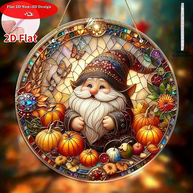7.87Inch Fall Sun Catcher Acrylic Garden Cute Pumpkin Dwarf Suncatcher Decor Window Hanging for Wall Home, Garden, Housewarming Women Neighbor Autumn Decor Gifts