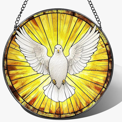 8'' Dove Stained Glass Suncatcher, Stained Glass Window Hanging, Christian Christmas Ornament, Religious Home Decor, Gift for Christmas, Religious Gifts, Christian Gifts