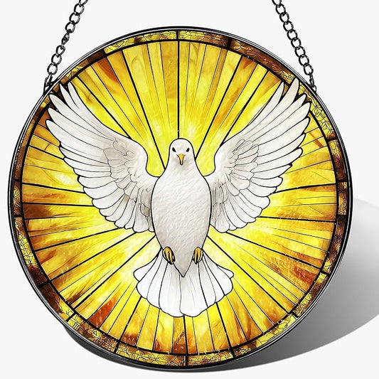 8'' Dove Stained Glass Suncatcher, Stained Glass Window Hanging, Christian Christmas Ornament, Religious Home Decor, Gift for Christmas, Religious Gifts, Christian Gifts