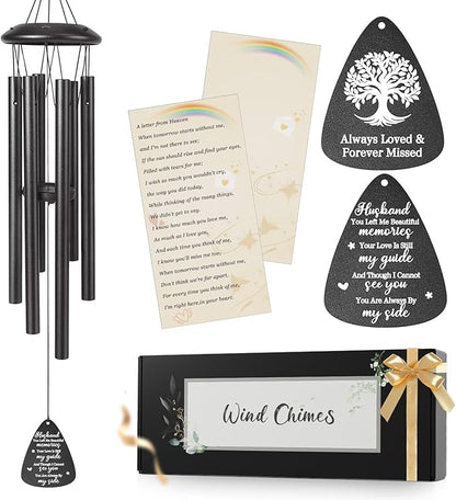 Memorial Gifts for Loss of Husband, 25''Memorial Wind Chimes for Loss of Husband, Condolence/Remembrance/Bereavement Gifts,Windchimes in Memory Sympathy Gift,Funeral Decor for Garden Outside,Black
