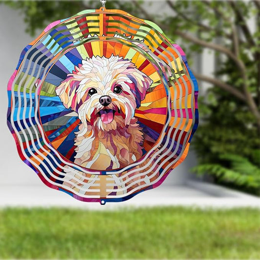 Maltese Dog Wind Spinner Pet Dog Memorial Gifts, Vibrant 3D Kinetic Aluminum Metal Yard Art, Loss of Dogs Sympathy Gifts, Hanging Outdoor Garden Decor, 8" Wind Sculptures for Patio, Porch (Maltese1)