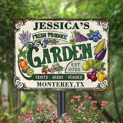 Personalized Garden Signs for Outside Custom Metal Tin Sign for Women, Retro Funny Welcome Metal Sign for Patio, Yard Rustic Home Decor Gift for Mothers Day, Grandmas, and Gardening Lovers
