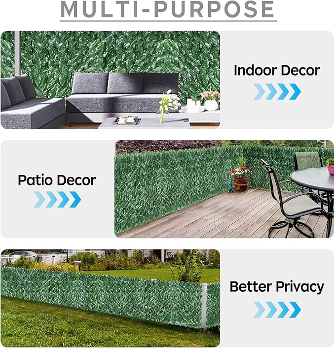 Artificial Ivy Privacy Fence Screen,39.4" X 118" UV-Anti Fake Leaves Plant Vine,Privacy Hedges Wall for Indoor Outdoor Garden Backyard Decor,Color Green Pineapple Leaves