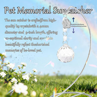 Pet Memorial Gifts for Loss of Dog,Pet Loss Sympathy Gift,Remembrance,Bereavement,40mm Crystal Suncatcher in Memory Passing Away of Dog Cats,with 9 Inch Silver Stand(Clear)