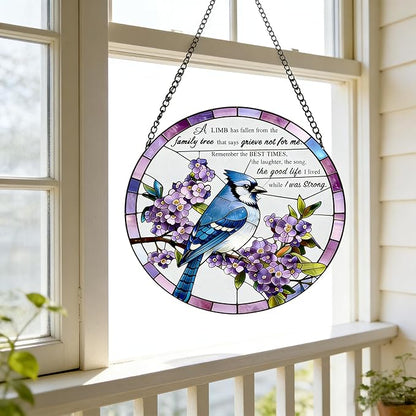 Stained Glass Window Hanging 7.8 in Memorial Ornaments with Poem Sympathy Gifts for Loss of Loved One Sun Catchers Indoor Window Bird Ornaments Suncatcher Decor