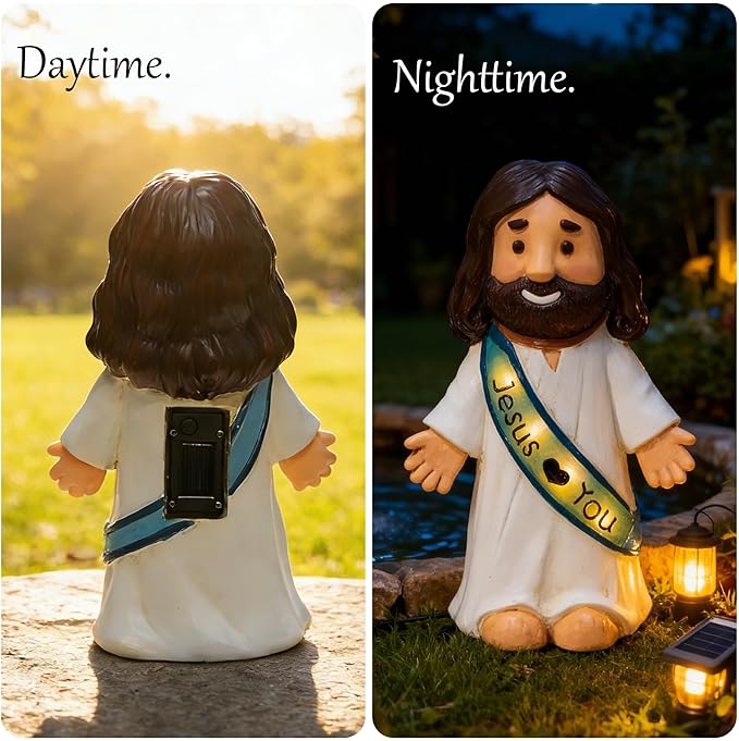 LIULO TOOL Jesus Love You Solar Lighted Figurine, 10.4 Inch Resin Religious Christian Statue, Glowing Christian Gifts for Indoor Home and Outdoor Garden Decorations, Gift for Mom Grandma
