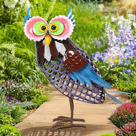 MUMTOP Solar Lanterns Outdoor Waterproof - Colorful Metal Owl Solar Lights Decorative, Hollow Out Owl Light Tabletop Lantern Lamp Ornaments for Yard Patio Garden Outside Decorations