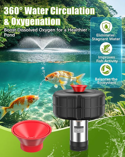 Pond Fountain Pump for Outdoor Pond – 1HP 750W 15000 GPH Submersible, 360° Circulation & Oxygenation, Dual Spray, Garden, Backyard, Fish Pond, Irrigation