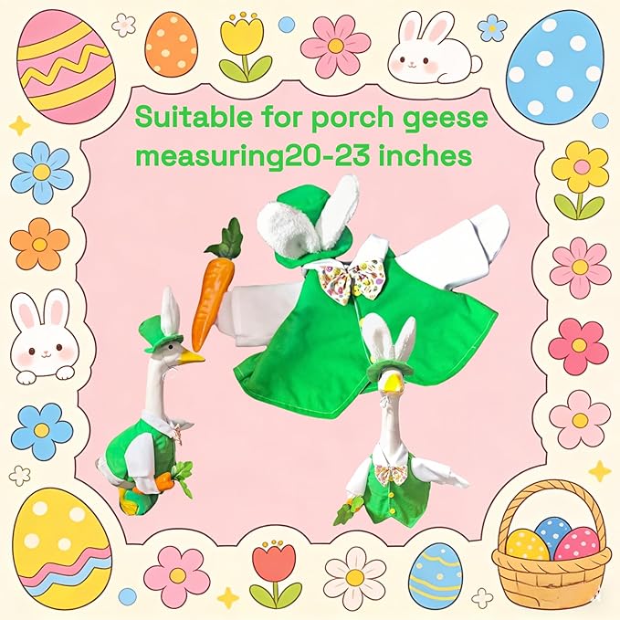 Easter Male Goose Outfits Boy – Yellow & Green Porch Goose Outfit with Adjustable Bunny Ears, for 20-23 Inch Porch Goose Easter Decor