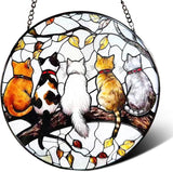 Cat Suncatcher Stained Glass Window Hanging - Cat Lover Gifts for Women Mom Friend Teacher, Birthday Mother's Day Christmas Housewarming Home Decor for Kitchen Living Room Indoor & Garden 7.8 in