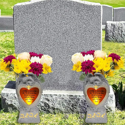 Cemetery Decorations for Grave,Cemetery vases for Grave,Decoration for Graves, Garden Angel,Cemetery vase with led,Family Garden Memorial Statue Funeral Gift, Angels Solar Lights,Crying Angel (Gray)