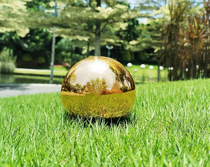 Stainless Steel Gold Gazing Mirror Ball, Polished Hollow Ball Reflective Shiny Garden Sphere, Housewarming Gift Outdoor Decorations(6 Inch)