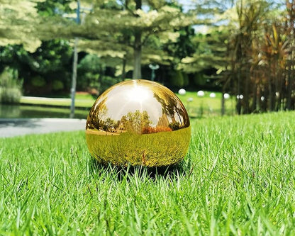 Stainless Steel Gold Gazing Mirror Ball, Polished Hollow Ball Reflective Shiny Garden Sphere, Housewarming Gift Outdoor Decorations(6 Inch)