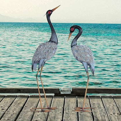 Metal Crane Statue Garden Decor, Heron Statue Yard Art for Outdoor Patio Lawn Backyard Pool Front Porch Decor, Bird Garden Sculpture & Statues, Set of 2, Spring & Summer Decorations