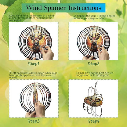 Deer Head Wind Spinner 3D Frosted Deers Head Wind Spinner Hanging for Yard and Garden, Cute Spinners Made of Tough Steel Plate