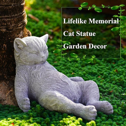 Cat Memorial Stone Garden Statue, Cats Outdoor Statue Gifts for Loss of Cat Sympathy, Grave Markers for Garden Outdoor Statue Decor, 9.8” L Sleeping Tabby Figurine, Patio & Yard Accent Decoration