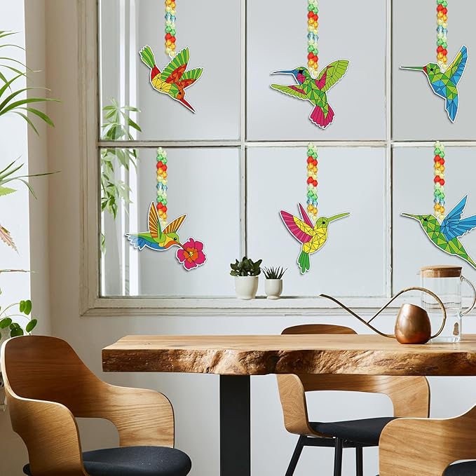Pasimy 36 Sets Hummingbird Suncatchers Craft Kits Bird Paint Window DIY Hanging Ornaments Decorations Make Your Own Spring Activities Arts Summer Party Favors Gifts for Classroom Home Mother Birthday
