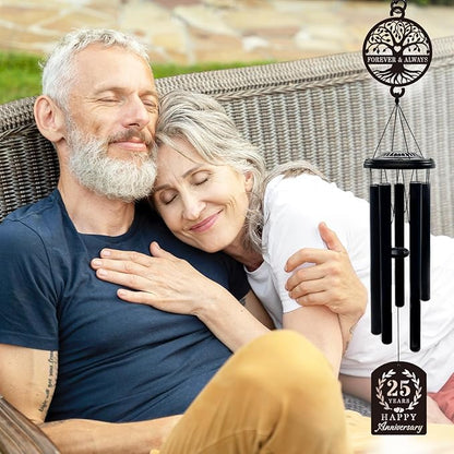 37'' 25th Anniversary Wind Chime Gifts, Silver Anniversary Keepsake Gifts Ideas, Happy 25th Decorations for Parents, Couples, Husband, Wife, Friends