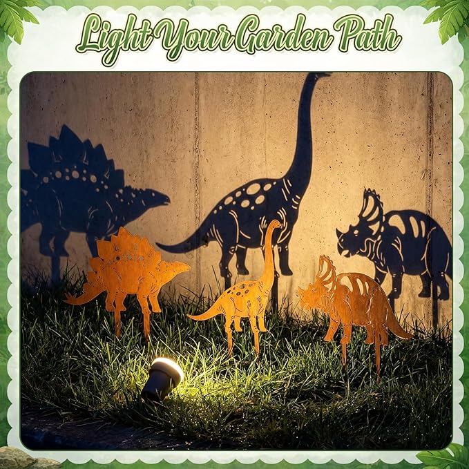 6 Pcs Rusty Dinosaur Garden Statues Decor Metal Porch Dinosaurs Stake Outdoor Lawn Decor Decorative Dinosaur Lovers Gift Real Rust Yard Sign for Yard Patio Garden Pathway Courtyard