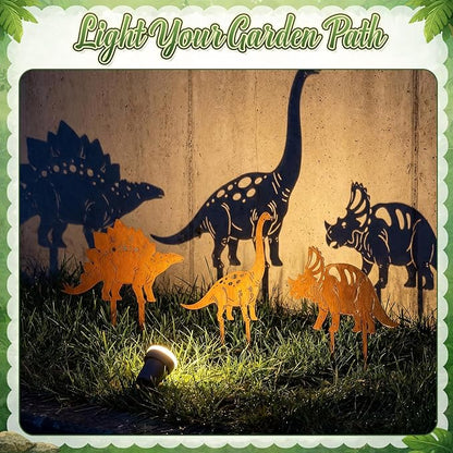 6 Pcs Rusty Dinosaur Garden Statues Decor Metal Porch Dinosaurs Stake Outdoor Lawn Decor Decorative Dinosaur Lovers Gift Real Rust Yard Sign for Yard Patio Garden Pathway Courtyard