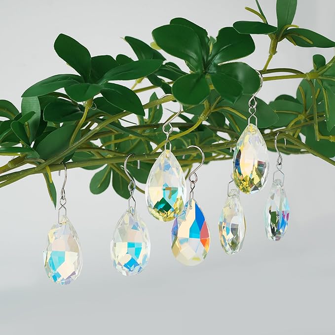 10pcs Crystal Sun Catcher, 38mm Hanging Teardrops Crystals Chandelier Parts Prisms Pendants with Hook Crystal Christmas Ornaments for Christmas Tree Decorations Home Decor (AB Coating)