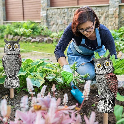 Fake Owl Decoys to Scare Birds Away-15.8 Inch, 2 Pack Rotating Head Sculptures, Nature Enemy Scarecrow Plastic Owl Statues, Bird Control and Pigeon Deterrent Outdoor for Outside, Patio, Yard