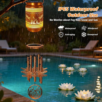 Dragonfly Solar Wind Chimes for Outside, Gifts for Mothers Day Mom Women Grandma Birthday Memorial Teacher, 32" Windchimes Outdoor Decor Hanging Solar Lantern for Garden Porch Patio Backyard