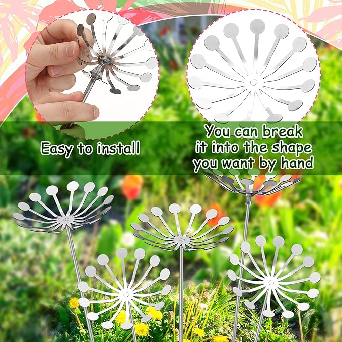 Zonon 3 Pcs Dandelion Metal Flowers Silver Decorative Garden Stakes for Outside Decorations Metal Steel Summer Yard Art Arrangement for Outdoor Lawn Yard Walkway Porch Pathway Patio Garden Decor
