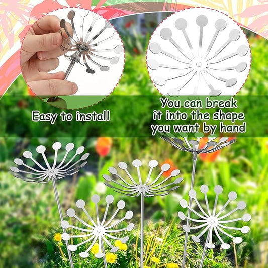 Zonon 3 Pcs Dandelion Metal Flowers Silver Decorative Garden Stakes for Outside Decorations Metal Steel Summer Yard Art Arrangement for Outdoor Lawn Yard Walkway Porch Pathway Patio Garden Decor