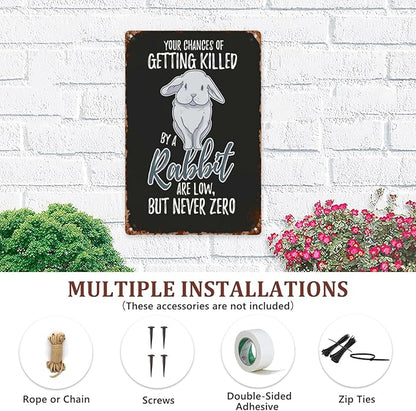 Retro Tin Metal Sign Killed By Rabbit Are Low But Never Zero Bunny 8x12 Inches Vintage Wall Decor for Home,Outdoor,Office,Yard,Kitchen,and Bathroom Funny and Motivational Quotes