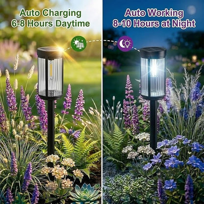 Sparkblaze 2 Pack Solar Garden Lights Outdoor, Decorative Solar Pathway Lights for Yard Auto On/Off Landscape Lighting for Walkway, Lawn, Garden, Waterproof Solar Stake Lights. (2, Cold White)
