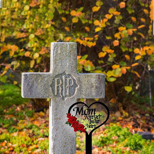 OZIO Memorial Grave Markers for Cemetery, Heart Memorial Plaque Stake Cardinals Garden Stake Memorial Metal Grave Stake Decoration for Mom Dad Cemetery Outdoors Yard Garden