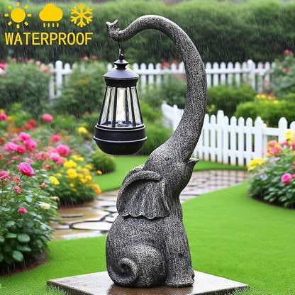 Solar Elephant Statue, Elephant Garden Statue with Solar Lights, Outdoor Elephant Decor for Porch Patio Lawn Balcony, Resin Elephants Figurine Decorations, Birthday Gifts for Mom Grandma Animal Lovers