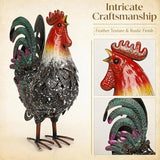 Metal Rooster Statue Chicken Decor, Rustic Farmhouse Spring Garden Yard Art, Weather Resistant Outdoor Sculpture for Patio Lawn Backyard, Ideal for Home Kitchen Decor