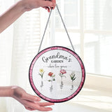 Personalized Grandma’s Garden Stained Glass Window Hanging Ornament, Custom Birth Month Flowers with Kids’ Names, Grandma Love Grows Here Floral Decoration, for Mom Grandma