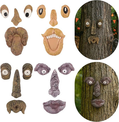 4 Pack Tree Faces Decor Outdoor, Tree Face Outdoor Statues Old Man Trees Hugger Yard Art Garden Decor, Funny Bark Ghost Statues for Halloween Easter Spring Decoration