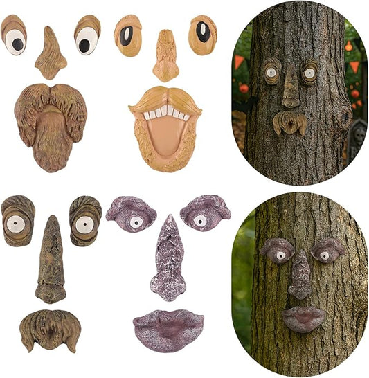 4 Pack Tree Faces Decor Outdoor, Tree Face Outdoor Statues Old Man Trees Hugger Yard Art Garden Decor, Funny Bark Ghost Statues for Halloween Easter Spring Decoration
