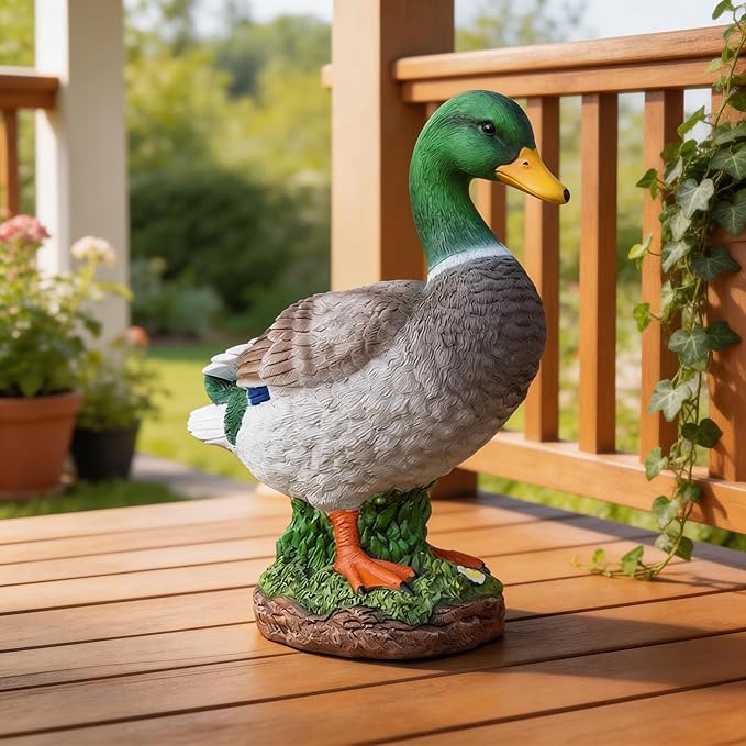 Porch Duck Statue Outdoor Decor,12.9''(H) Realistic Mallard Garden Statue for Yard Lawn,Resin Animal Sculptures Home Patio Art Decorations