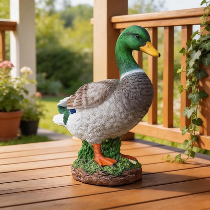 Porch Duck Statue Outdoor Decor,12.9''(H) Realistic Mallard Garden Statue for Yard Lawn,Resin Animal Sculptures Home Patio Art Decorations