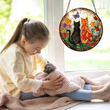 7.8 Inch Stained Glass Window Hanging Cats Flowers Butterfly Sun Catcher Indoor Window Door Wall Yard Home Decor Colorful Glass Panel Suncatcher Gifts for Women Men Mom Grandma